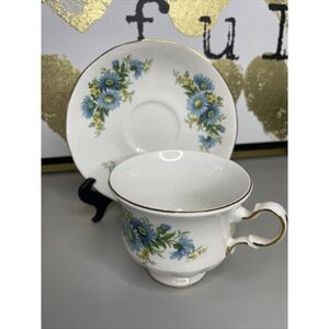 Queen Anne English Bone China Tea Cup & Saucer Set‎ Blue Daisy Pattern 8542